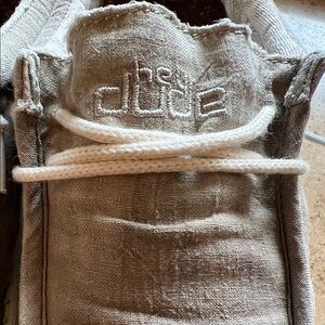 Hey Dude Beige Linen Shoes with White Laces
